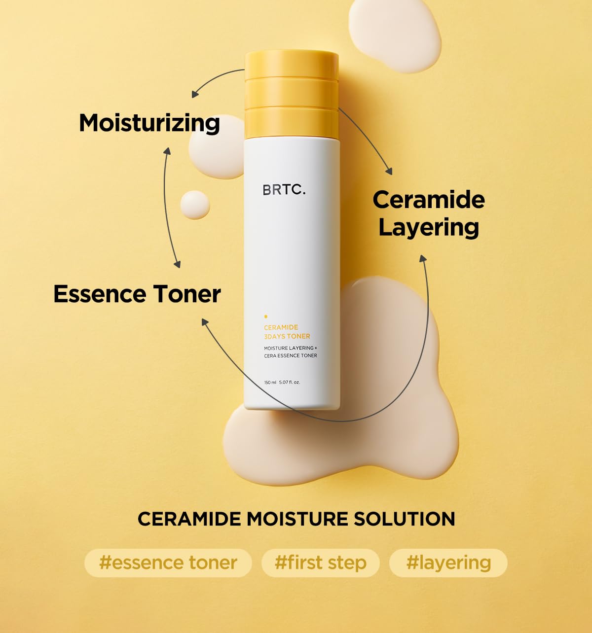 BRTC Ceramide 3days Toner | Moisture Solution | Essence Toner | Ceramide Layering | for Dry & Dull Skin, Korean Skincare (150ml, 5.70 fl.oz)