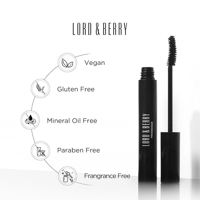 Lord & Berry Prodigious Mascara - Curling & Volumizing, Smudge-Free Formula for False Lash Effect | 0.33 fl oz