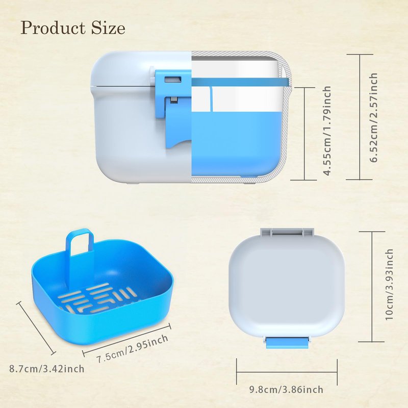 BVN Denture Bath Case, Leak-Proof Retainer Cleaning Case with Rinsing Basket, Portable Mouth Guard Container for Soaking & Storage, Travel False Teeth Box