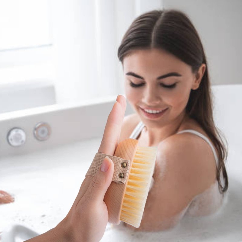 Ergonomic Premium Wood Body Brush for Wet & Dry Use - Easy to Carry, Soft Bristles Exfoliate Dead Skin & Cellulite, Ideal for Dry Brushing, Enhances Skin Health & Circulation