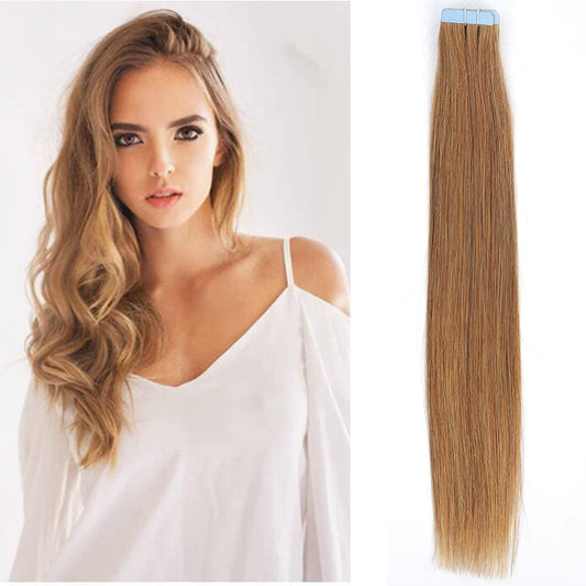 Amella Hair Tape in Hair Extensions #27 Light Brown 100% Remy Human Hair Extensions Silky Straight for Fashion Women 20 Pcs/Package(12 Inch #27 40g)