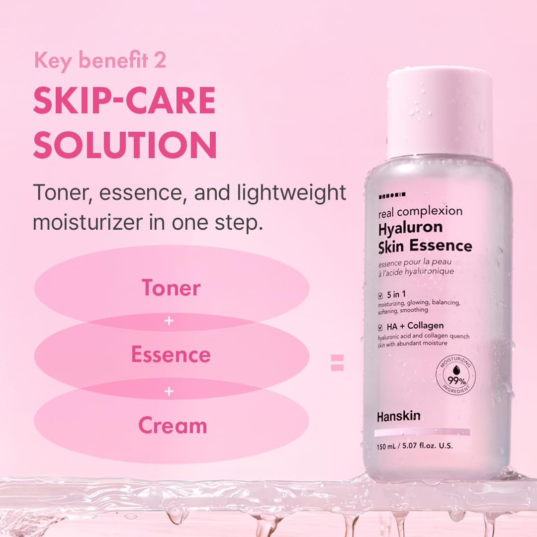 Hanskin Hyaluron Skin Essence Toner – Korean Hydrating Toner for Glass Skin | Hyaluronic Acid & Collagen | Lightweight Moisturizing Astringent for Dry, Sensitive & Dull Skin | K-Beauty (5.07 fl oz)