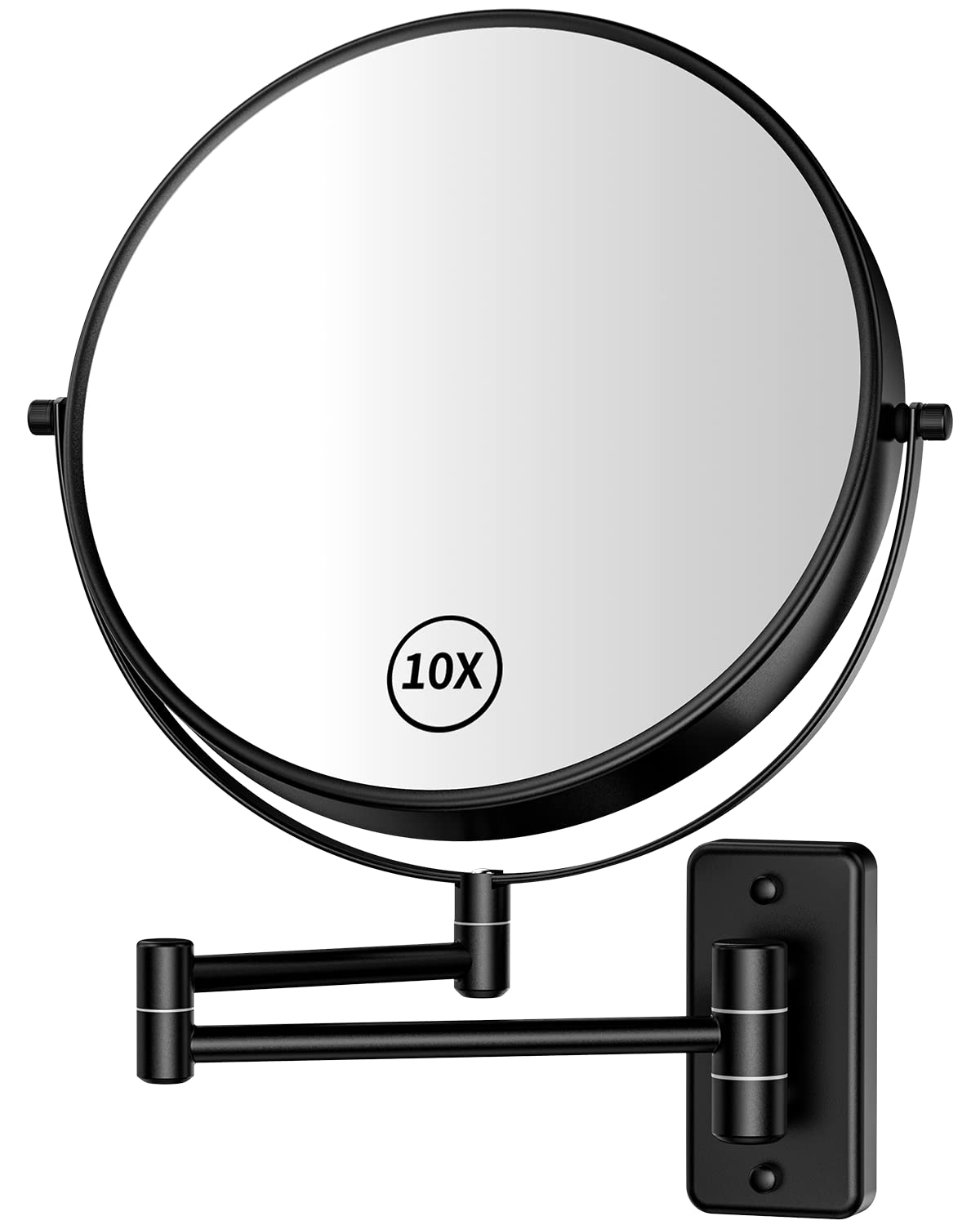 Gospire 9" Large Size Wall Mount Magnifying Mirror, 1X/10X Magnification Double-Sided, 360° Swivel Extendable Cosmetic Vanity Round Shaving Bathroom Mirror for Men and Women