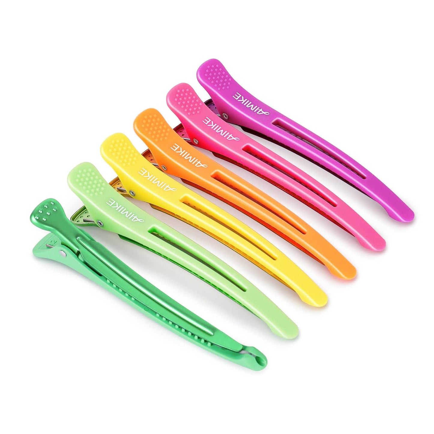 AIMIKE 6pcs Professional Hair Clips for Styling Sectioning, Anti-Slip No-Trace Duck Billed Hair Clips with Silicone Band, Salon and Home Hair Cutting Clips for Hairdresser, Women, Men - 4.3” Long
