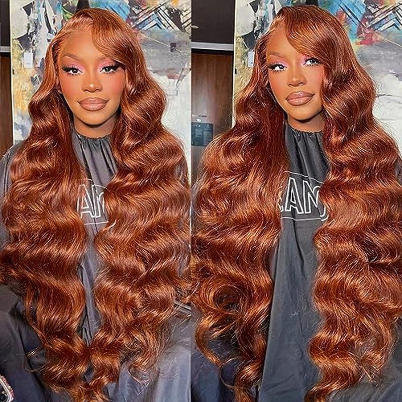 200 Density 13x6 Reddish Brown Lace Front Wigs Human Hairs Pre Plucked 13x6 HD Transparent Body Wave Lace Front Wigs With Baby Hair Ginger #33 Colored Human Hair Wig For Women (22 Inch)