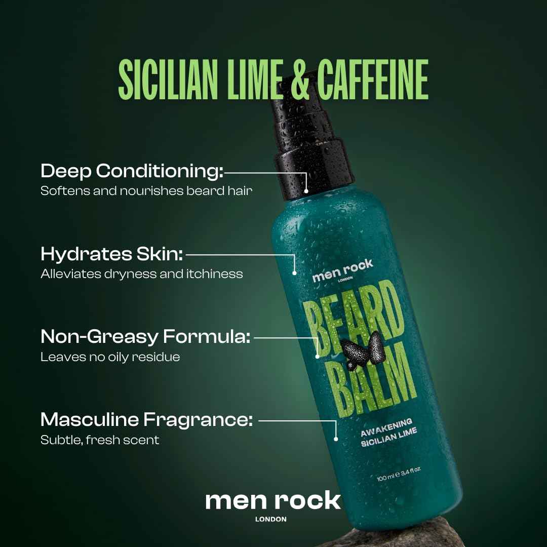 Men Rock Awakening Beard Balm - Sicilian Lime - Leave In Beard Conditioner for Men - Mens Skincare Products - Conditioning and Softening Balm - 3.4 oz