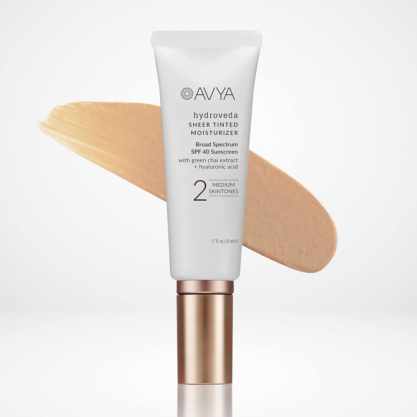 AVYA Sheer Tinted Moisturizer SPF 40 with Hyaluronic Acid - Ayurvedic Skincare for Balanced, Brighter Skin | Medium Shade #2 (1.7oz/50ml)