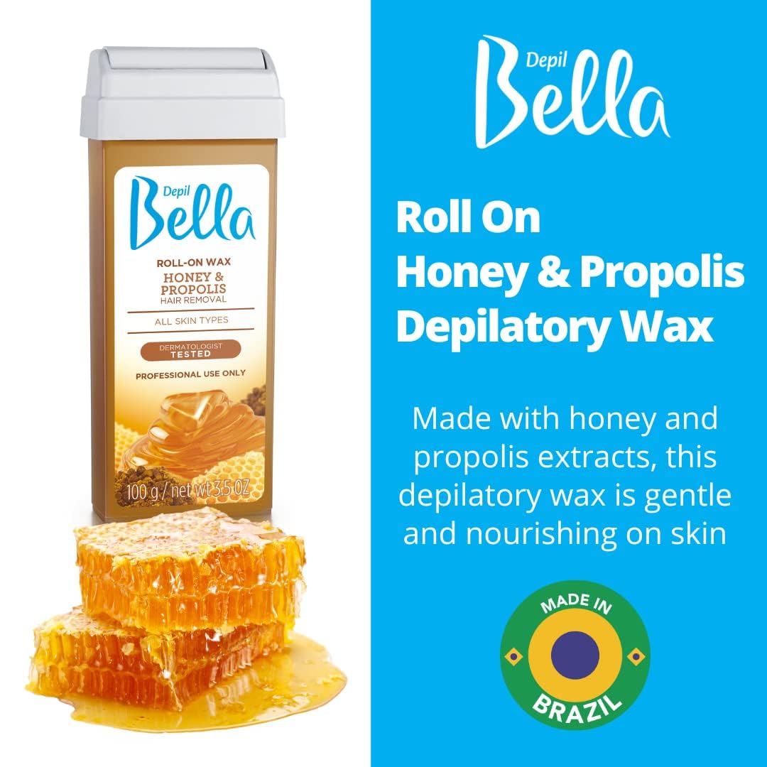 Depil Bella Roll On Wax Honey and Propolis Depilatory | Body Waxing, Hair Removal Wax-Cartridge | For Men and Women | Home Self Waxing | Sensitive Skin | Painless (6 PACK+COMBO)