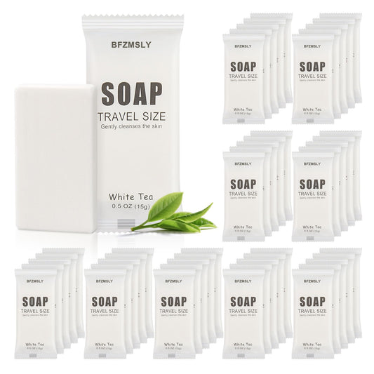 BFZMSLY 200 Pack Bulk Wrapped Hotel Bar Soap, 0.5 oz (15g), White Tea Scent – Mini Guest Soaps for Hotels, Airbnb, Vacation Rentals, Travel Toiletries, Individually Wrapped