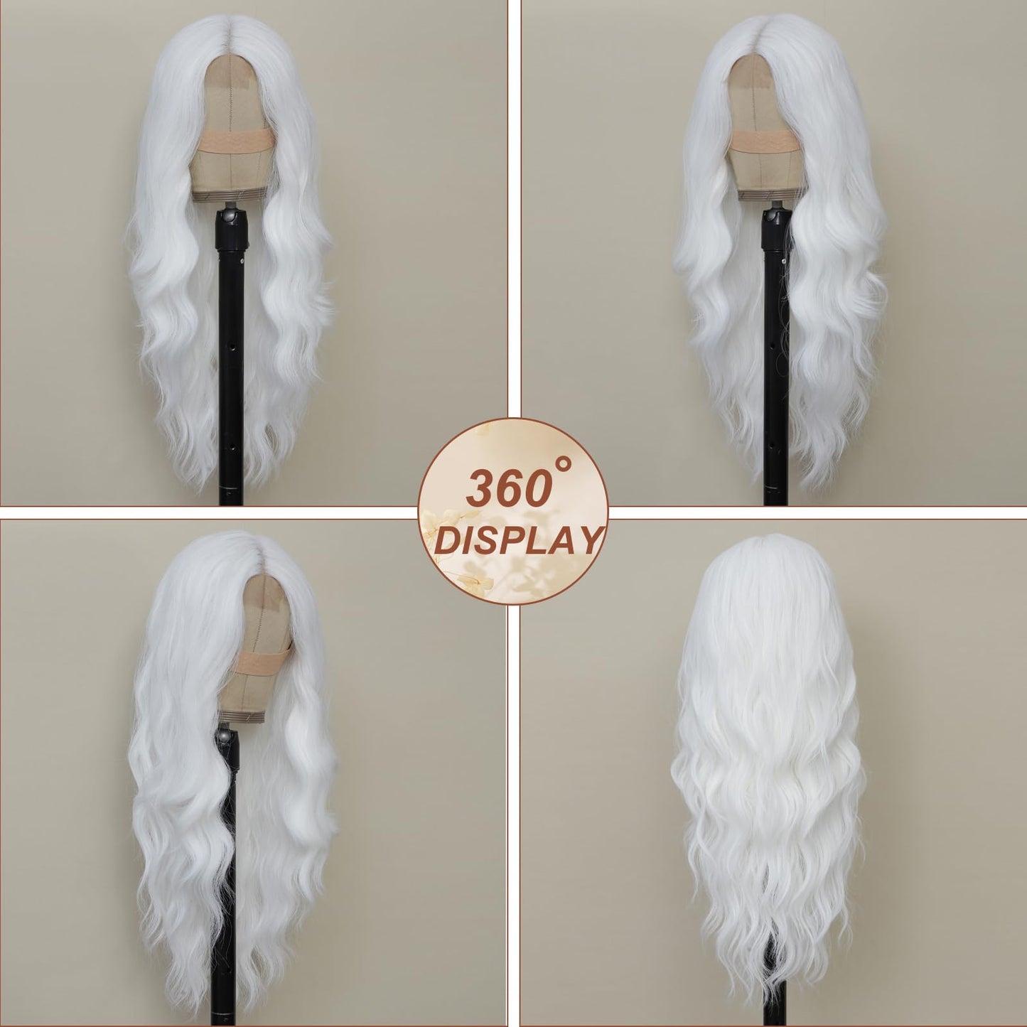 BEAUTIFA White Wig for Women, Long White Wavy Wig Middle Part 26 Inch Heat Resistant Synthetic Wigs for Daily Party Use