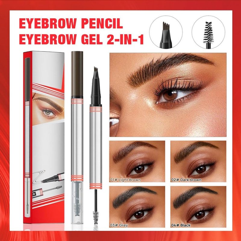 Eyebrow Pencils for Women, 2-in-1 Eyebrow Pen with Gel, 3D Microblading Eyebrow Pencil with 4 Tip & Eyebrow Brush, Waterproof Long-Lasting (Dark brown)
