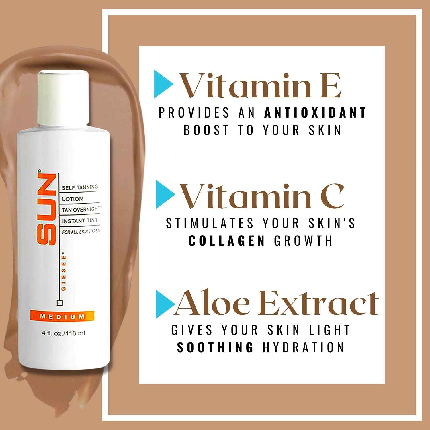 Sun Laboratories By Giesee Tan Overnight Sunless Tanning Lotion 4 oz - Organic Self Tanner, Long Lasting Tanning Lotion, Natural Body Lotion for Sunless Tan, Face & Body Self Tanner