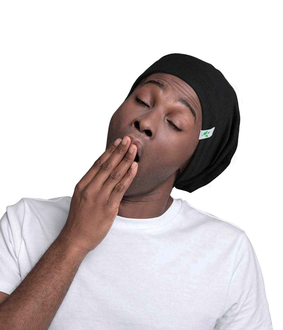 Silk Satin Bonnet for Mens with Curly Hair Adjustable Black