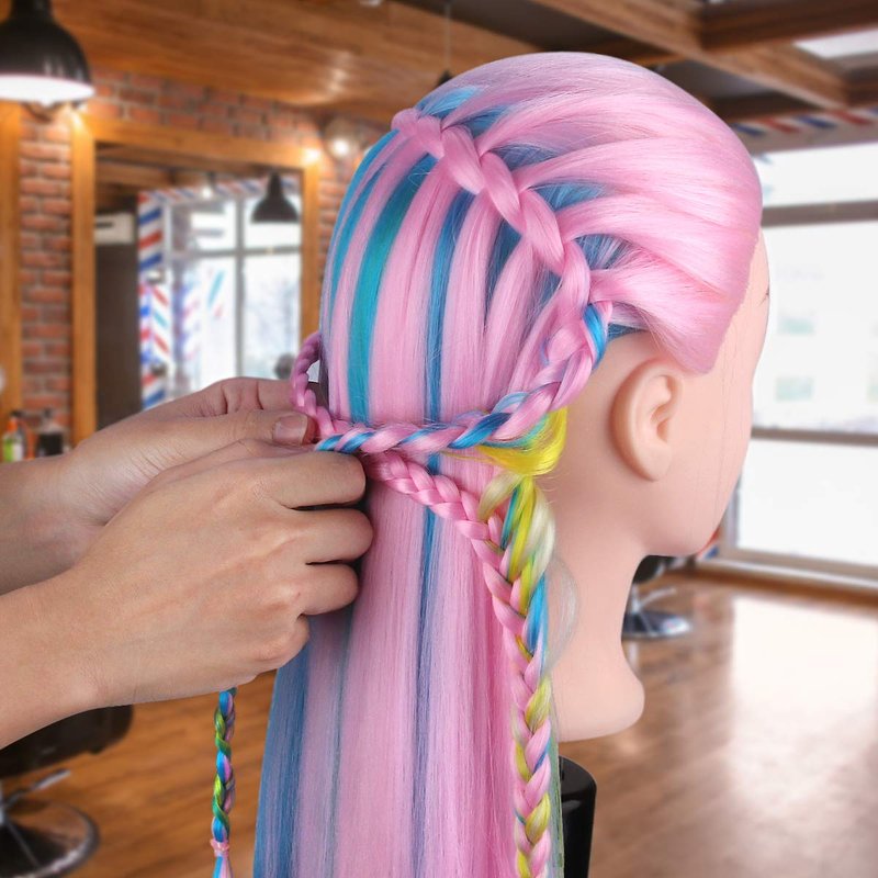 MYSWEETY 29 Inch Colorful Hair Mannequin Head - Cosmetology Training Doll with Clamp & Practice Tools | Pink