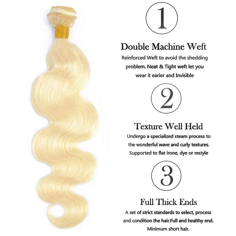 613 Body Wave Blonde Human Hair Bundles - 100% Unprocessed Brazilian Virgin Hair | 12 Inch, 12A Grade