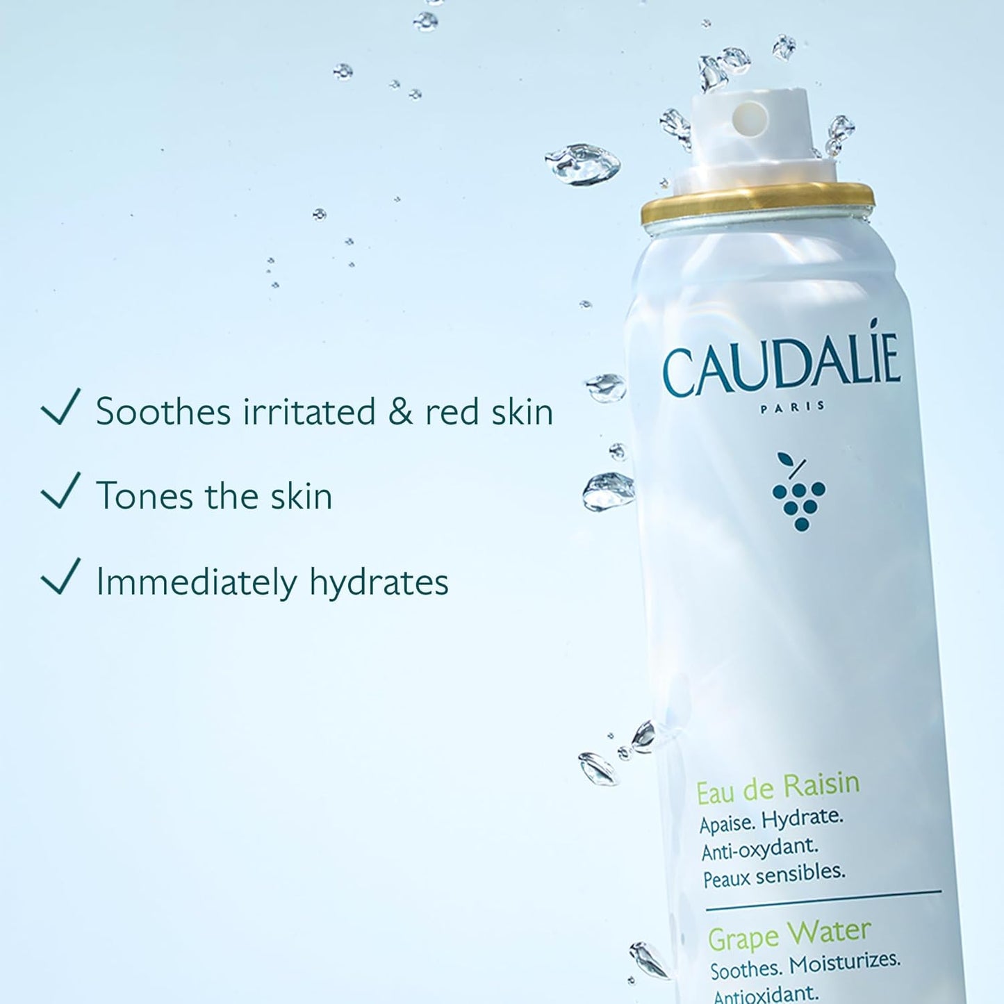 Caudalie Grape Water Face Mist - Hydrating Antioxidant Spray for All Skin Types | Sensitive Skin Safe