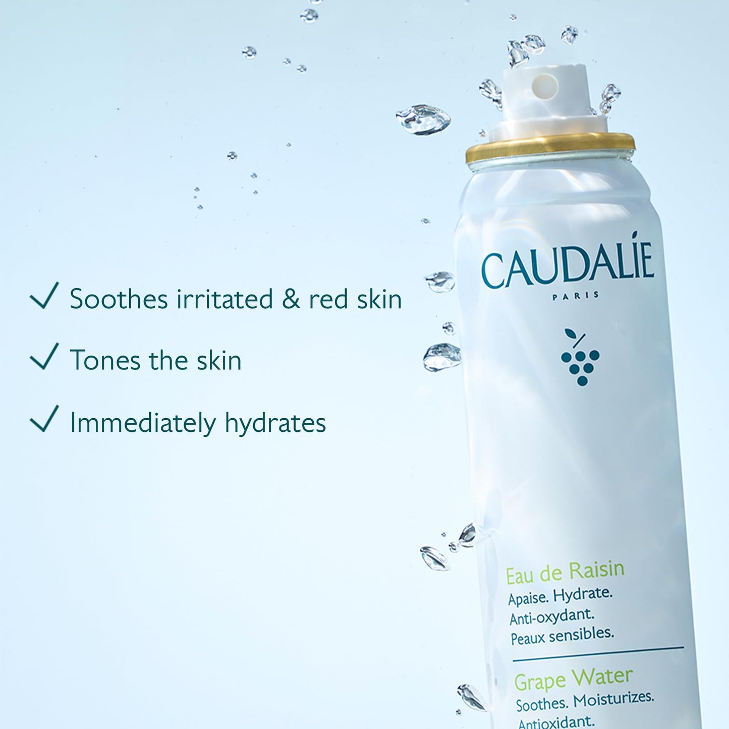 Caudalie Grape Water Face Mist, Intensely Hydrates and Soothes for All Skin Types, Sensitive Skin Safe Antioxidant Facial Spray - 300 mL