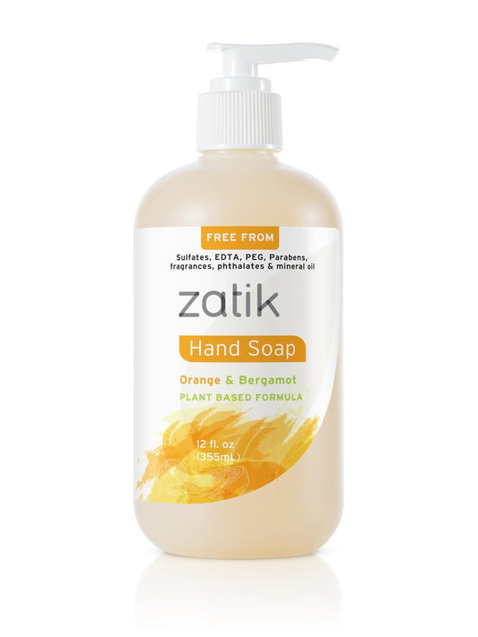 Zatik Naturals - Liquid Hand Soap with Orange & Bergamot, Moisturizing Handwash, Grey Water Safe, 12 fl oz (Pack of 6)
