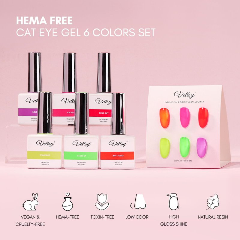 vettsy HEMA-Free Classic Jelly Gel Nail Polish Kit - 6 Translucent & Elegant Colors - Long-Lasting Soak-Off UV/LED Gel Polishes - Vegan, Cruelty-Free for Healthy, Glossy Nails