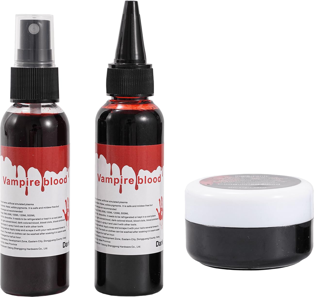 Halloween Fake Blood Kit 3PCS, Blood Spray, Gel Blood & Dripping Blood