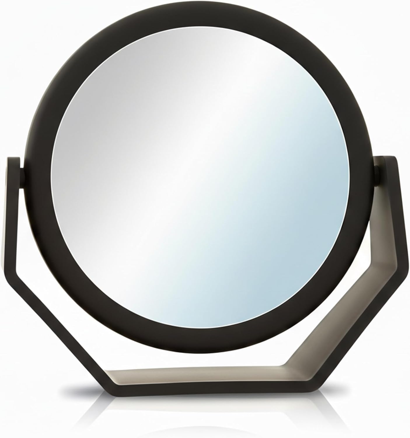 Round Soft Touch Vanity Mirror - 1X/10X Magnifying Black Matte Makeup Mirror | Portable Tabletop & Desk Use
