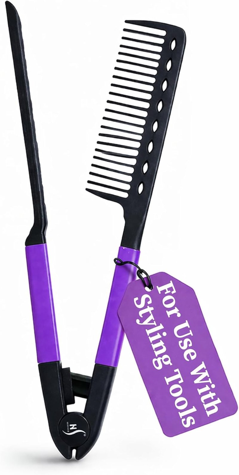 Hair Straightening Comb - Ergonomic Flat Iron Comb for Easy Styling | Reduces Heat Damage - Purple