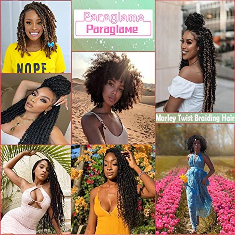 16 Inch Marley Twist Braiding Hair 8 packs Pre-Separated Springy Afro Twist Hair Extension Kinky Afro Twist Crochet Hair Braids Natural Black Spring Twist for Women (16 Inch, 1B)