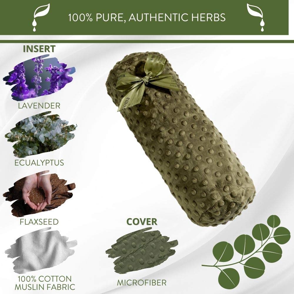 Sonoma Lavender Eucalyptus/Lavender Bolster Roll, Microwaveable, Hot/Cold, Relaxing Pain Relief, Neck, Back or Behind Knees, Removable/Washable Cover (Green Dot) 14x6x6 Handcrafted, Co.