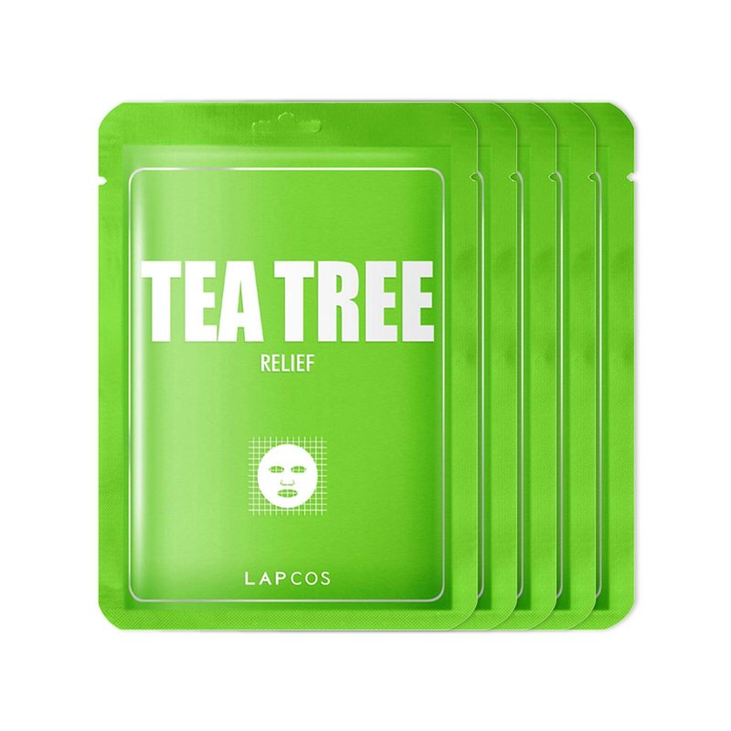 LAPCOS K Beauty Derma Tea Tree Sheet Mask - Soothing & Calming Face Mask with Althaea Flower for Irritated & Sensitive Skin - Breathable, Lightweight TMF-Cell Sheet - Korean Skin Care (Pack of 5)