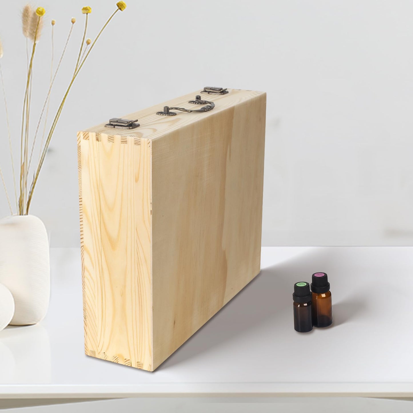 Guolich Essential Oil 80 Slots Storage Box Wooden Essential Oils Display Organizer Stand Holder for 15 ml Bottles Nail Polish Collection.