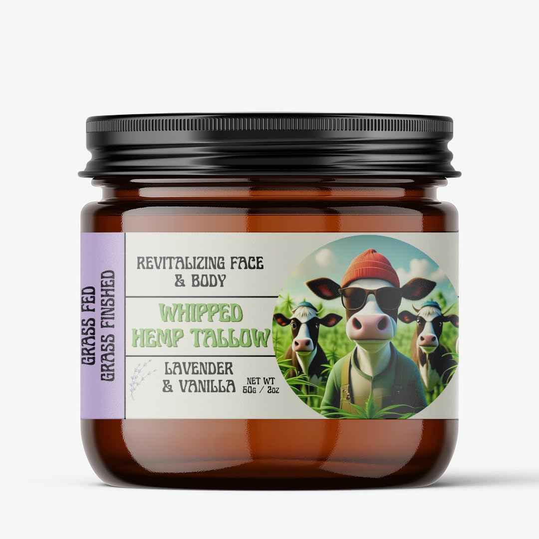 Whipped Hemp Tallow – Grass-Fed & Grass-Finished Tallow Balm with Lavender & Vanilla – Deep Hydration for Face & Body – Organic Hempseed & Coconut Oil Moisturizer – All-Natural Skincare