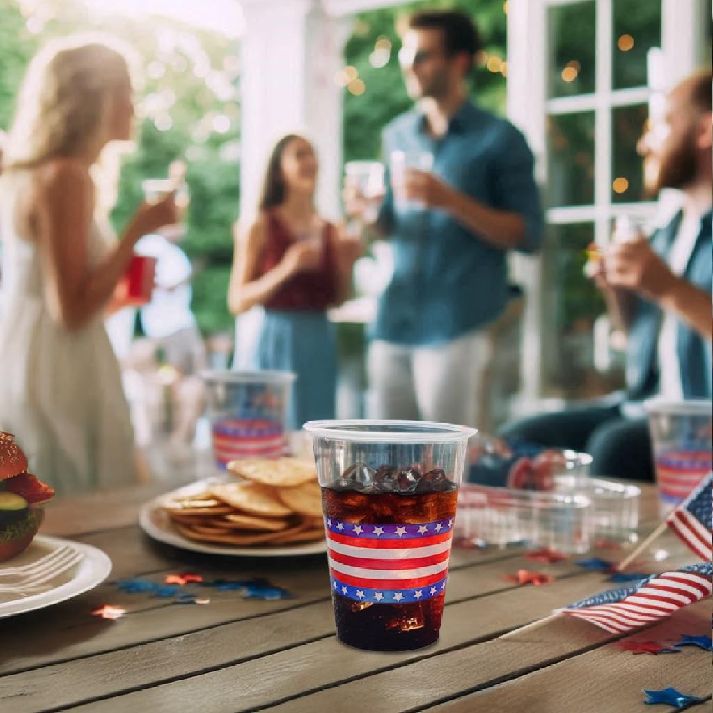 Party Essentials 20Count Soft Plastic 16 oz Printed Party Cups, Stars & Stripes, Clear