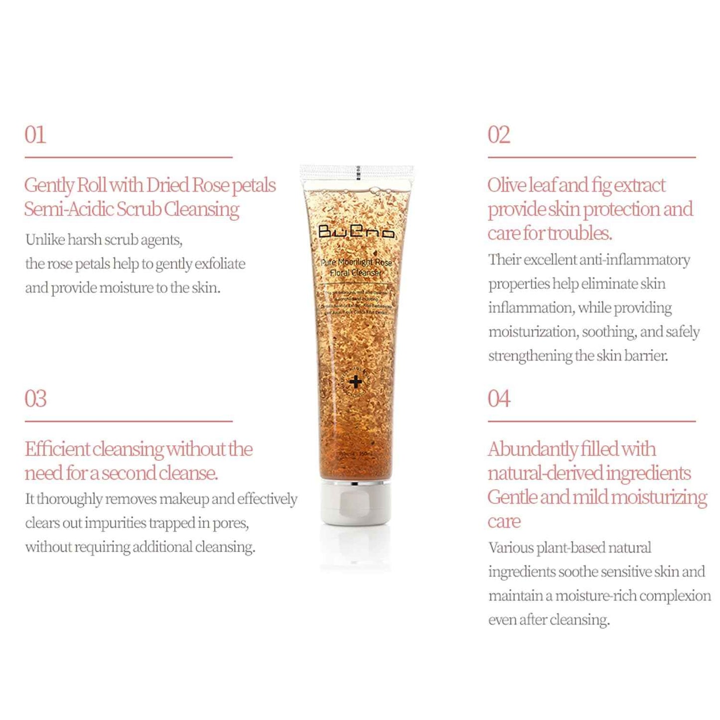 Bueno+ Pure Moonlight Rose Floral Cleanser | Anti-Aging Gentle Face Wash with Rose Petals for All Skin | Exfoliating and Moisturizing | Vegan Gel Rich in Antioxidantsl 2.7, Fl Oz