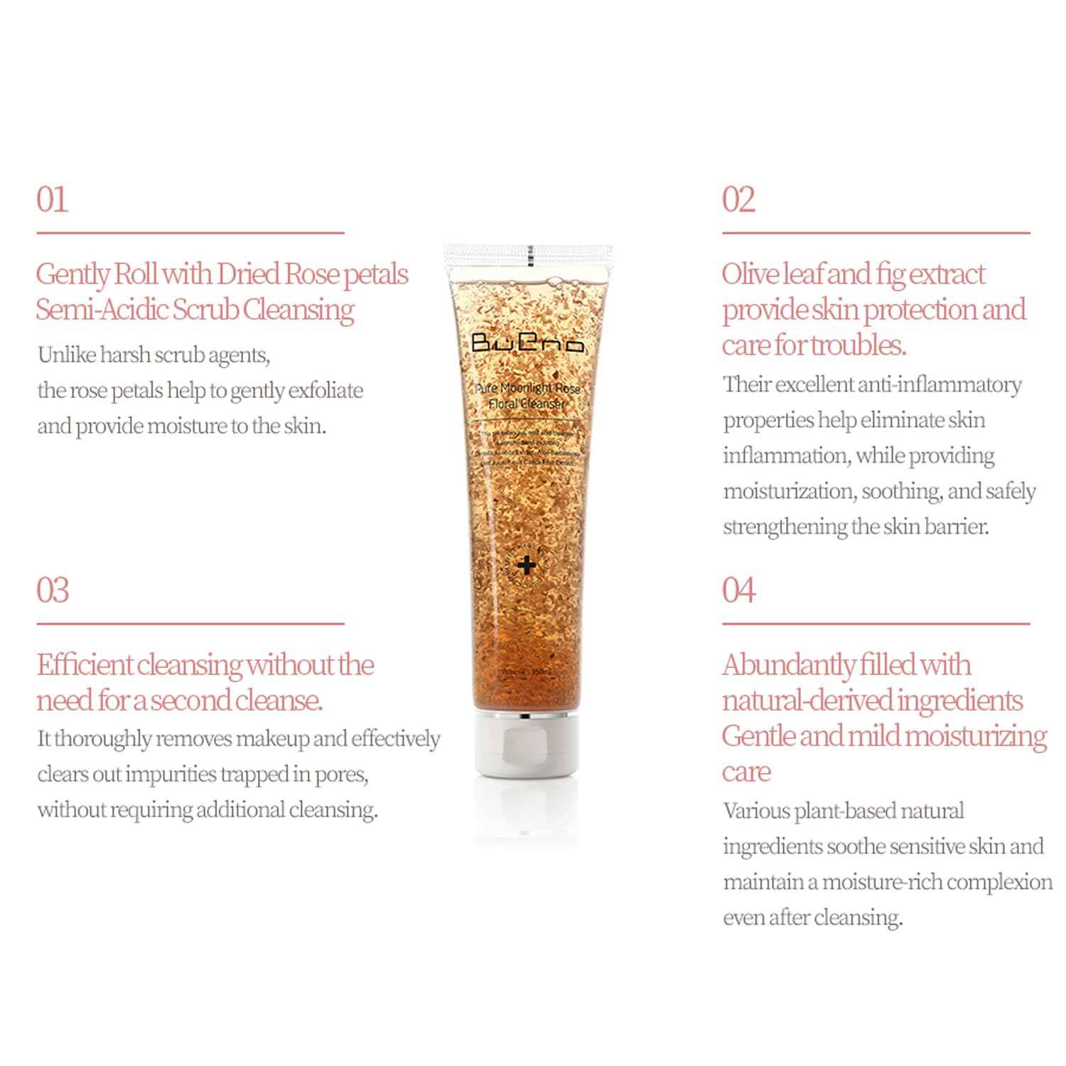 Bueno+ Pure Moonlight Rose Floral Cleanser | Anti-Aging Gentle Face Wash with Rose Petals for All Skin | Exfoliating and Moisturizing | Vegan Gel Rich in Antioxidantsl 2.7, Fl Oz