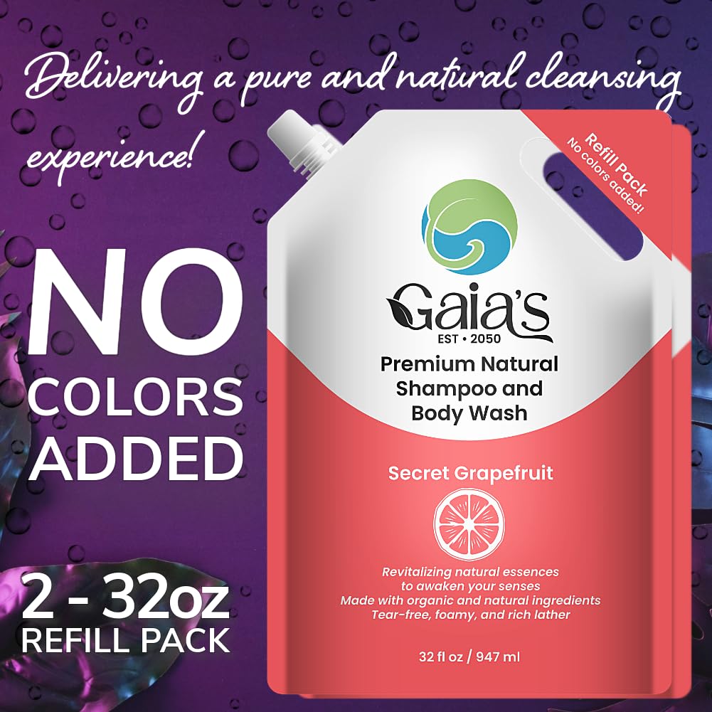 GAIA's Natural Body Wash & Shampoo - Grapefruit | 64 Fl Oz, Sulfate-Free, Organic Ingredients, pH Balanced
