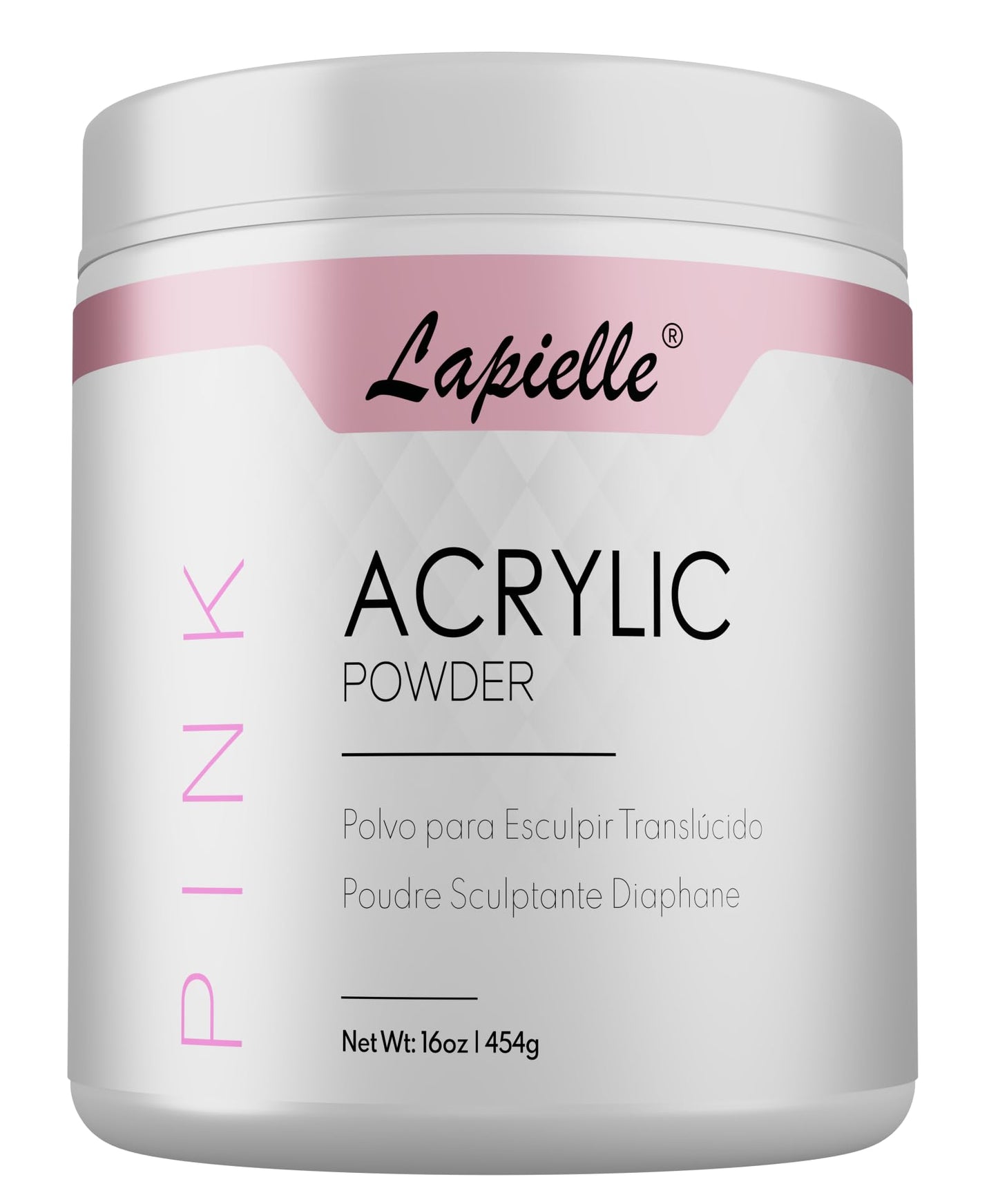 Lapielle Professional Acrylic Powder for Nail Art. Long-lasting, Large capacity and quick dry. Quality Salon Manicure Nail extension (16oz - 1lb - 454g) PINK