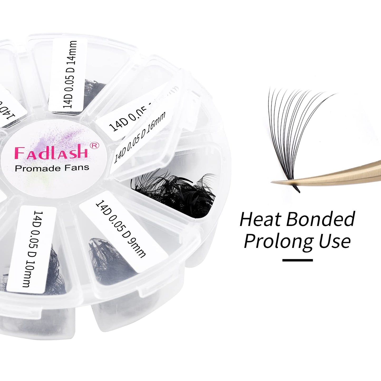 Lash Extension 1000pcs Mixed Premade Fans Eyelash Extensions D Curl Promades Eyelash Volume Lash Extensions Loose Fans Pre Made Volume Lashes Pointed Base (14D-0.05D, 9-16mm)