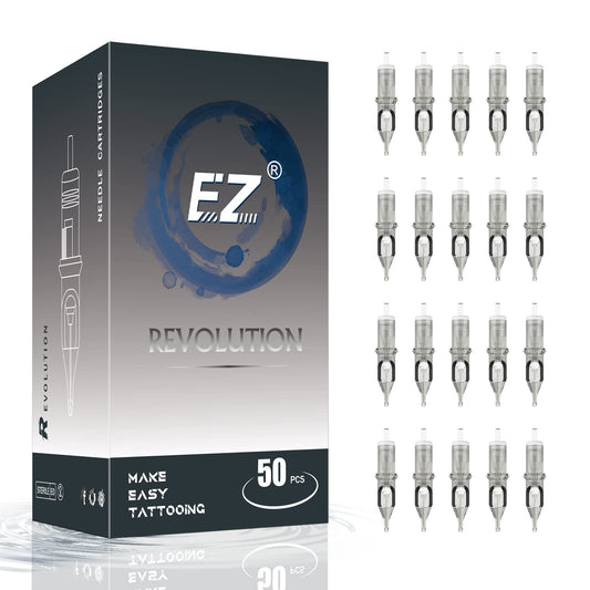 EZ Tattoo Cartridge Needles Assorted - 50Pcs #12 Mixed (3RL 5RL 7RL 9RL 11RL) Standard Round Liner Tattoo Needle Cartridges for Tattooing Rotary Tattoo Pen Machine Supply - Revolution