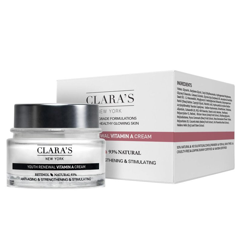 CLARA'S NEW YORK Youth Renewal Retinol (Vitamin A) Facial Cream for Anti-aging, Reducing wrinkles - Rich, Non-sticky, Fast-absorbing Formula, 50ml MADE IN USA