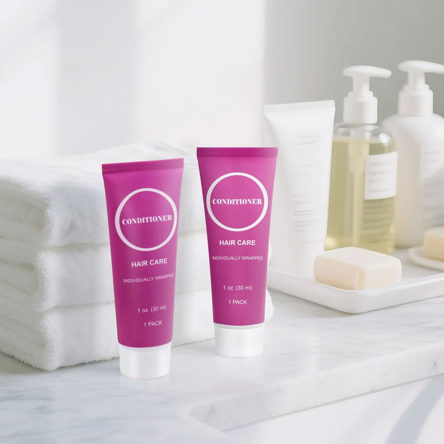 Travel Size Conditioner in Bulk, Individually Wrapped Mini Hair Sample Trial Small Conditioner for Men Women Essential Toiletries Amenities for Hotel Guests Shelter/Homeless/Charity 1 oz (100 Pack)