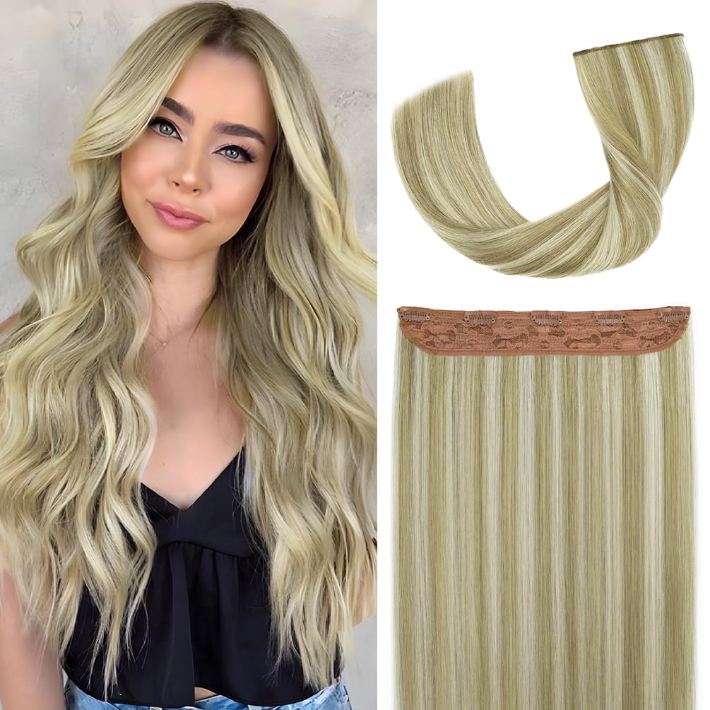 Winsky Hair Extensions Real Human Hair - One Piece Highlights Blonde Remy Hair Extensions Clip on 70gram for Women (14inch, #17A-60A)