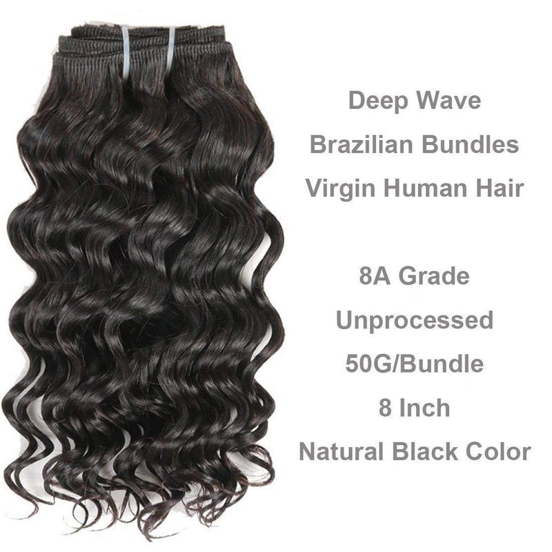 Deep Wave Human Hair Bundles - Unprocessed Brazilian Curly Weave, Double Weft, Natural Black | 12 Inch, 50g, 4 Bundles for Full Head