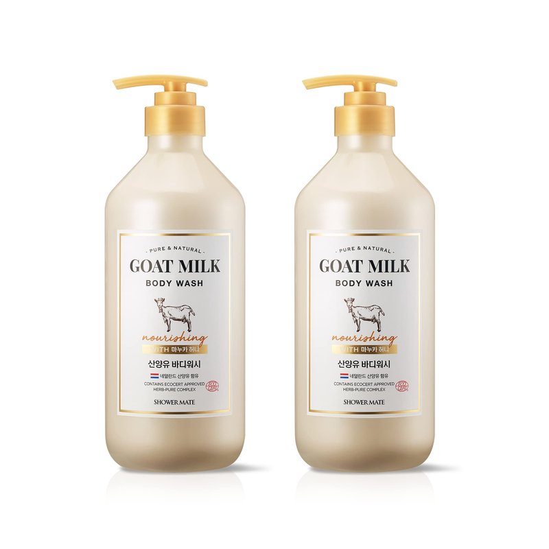 SHOWERMATE Premium Goat Milk Body Wash Manuka Honey For Smooth Skin, Moisturizing PH Balancing Body Cleanser with Probiotics Honey, Herb Pure Complex, 27 Fl Oz, Pack Of 2