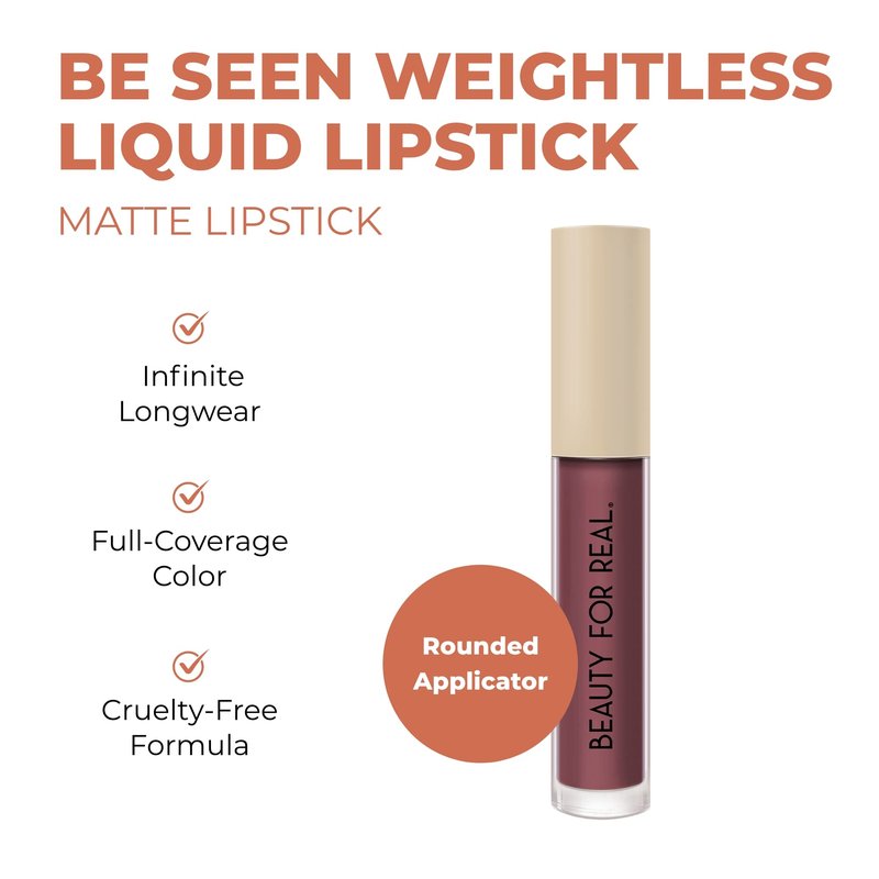 Beauty For Real Be Seen Weightless Liquid Lipstick, Exposure - Neutral Beige Nude - Matte, Full-Coverage, Longwear Color - Non-Drying Formula with Jojoba & Avocado Oils - Cruelty Free