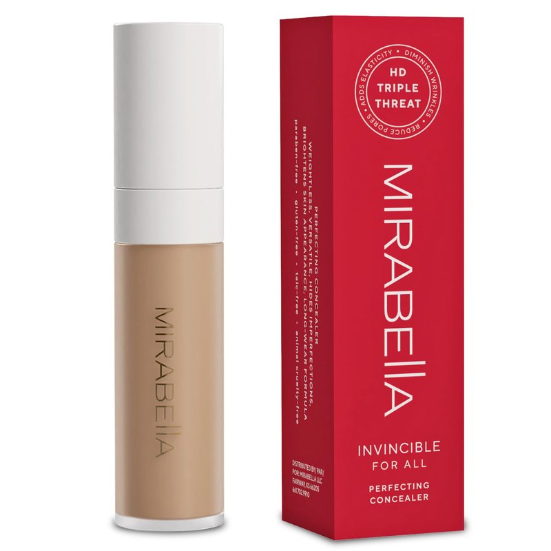 Mirabella Invincible For All Perfecting Under Eye Concealer Full Coverage - Hydrating Makeup Concealer for Dark Circles, Fine Lines & Wrinkles w/Hyaluronic Acid - Medium M140