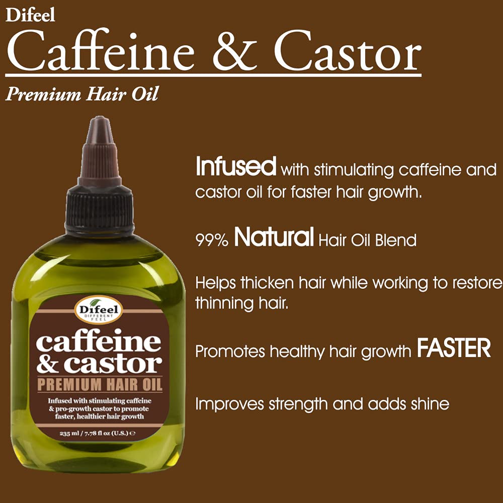 Difeel Caffeine & Castor Shampoo, Conditioner and Hair Growth Oil Set - with Shampoo, Conditioner, and Hair Oil