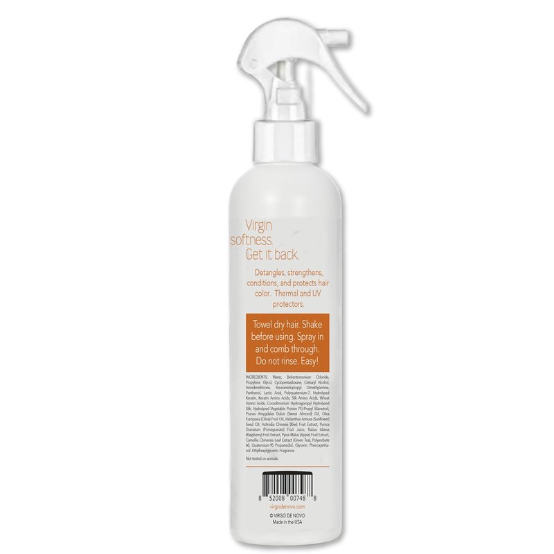 Virgo de Novo Glass Detangler Spray 8 oz - Leave-In Conditioner, Detangles, Softens, Smooths, Adds Shine, Protects, Color Loving pH 4.0-4.5