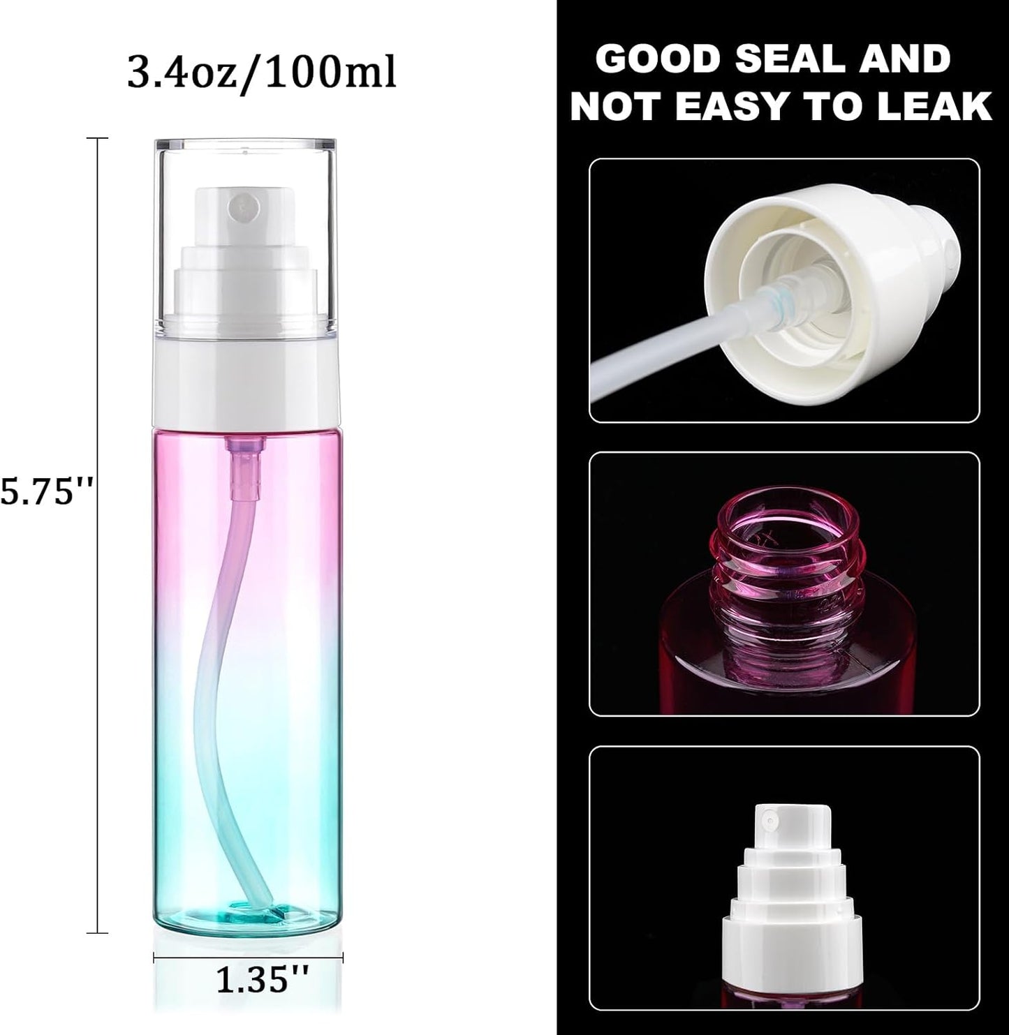 Fine Mist Spray Bottle Plastic Spray Bottles 3.4oz/100ml 2Pack Makeup Setting Spray Bottle TSA Approved Empty Cosmetic Refillable Travel Bottle Containers Sprayer for Water,Perfume,Essential