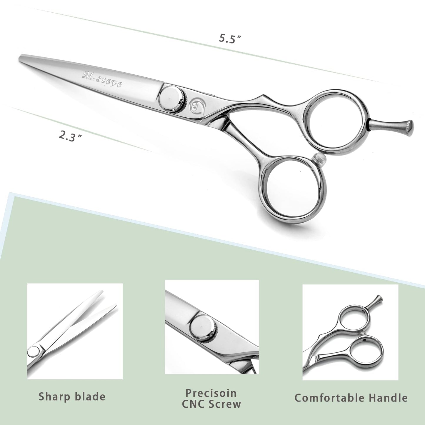 Hair Cutting Shears 5.5 Inch Professional Barber Scissors with Japanese 440C Stainless Steel and Razor-Sharp Convex Blades Hairdressing Hairstyling Haircutting Scissors for Salon and Home Use