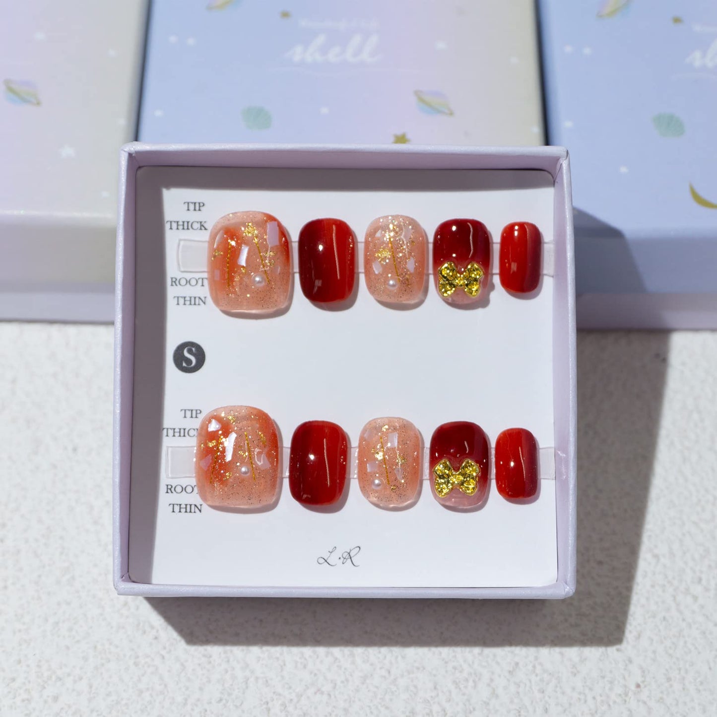 LIGHT RAIN Press on Nails Short - Sangria, 3D Luxury Reusable Seven Layers Gel UV Finish False Nails, Handmade Nail Art with Design by Licensed Manicurist, Short Square Shape, Medium Size